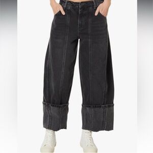 We the Free Olsen Cuffed Barrel Wide-Leg Black Jeans